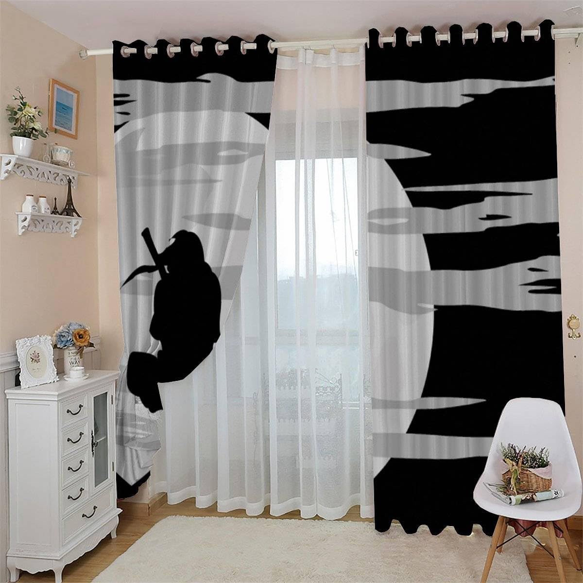 3D Manga Vorhänge Abdunkelnd mit ösen 200x160 cm Polyester Scheibengardinen Ninja-Mond Gardinen Blickdicht 2er Set Schallschutz Vorhang für Kinderzimmer Wohnzimmer Schlafzimmer
