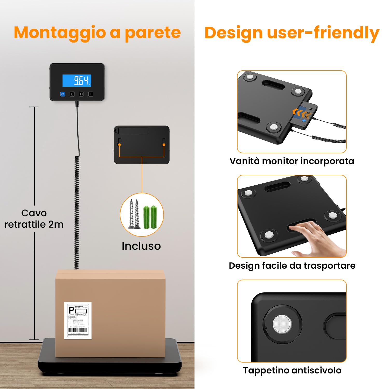 Bilancia Pesa Pacchi Digitale 200kg Professionale con Display LCD da Parete