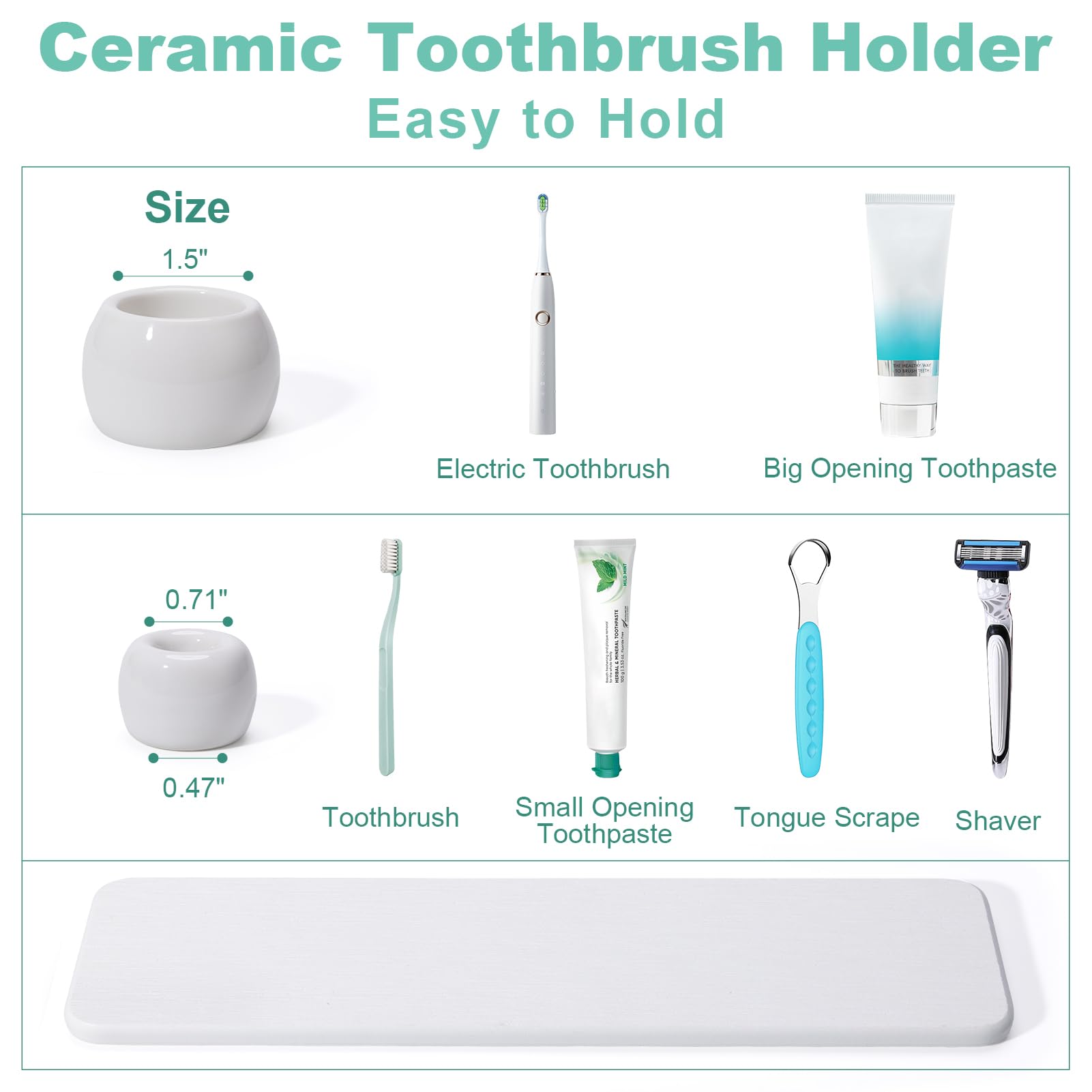 Dersyer 4 Pack Mini Ceramic Toothbrush Holder Stand with 1 Pack Water Absorbing Stone for Bathroom Vanity Countertop, Electric Toothbrush Organizer, White