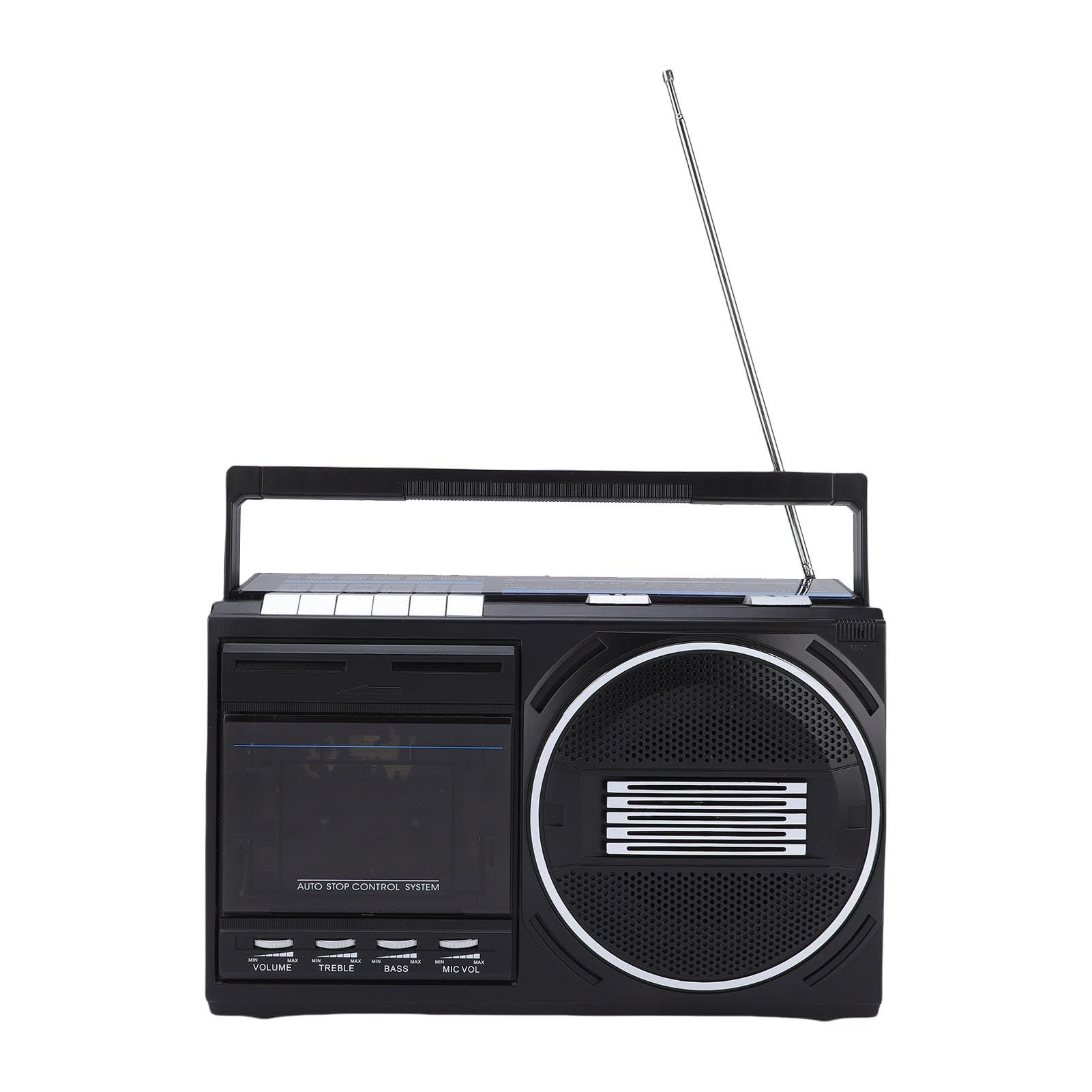 Tosuny Przenośny odtwarzacz kasetowy, magnetofon, radio AM/FM/SW, wbudowane głośniki stereo i mikrofon, pamięć Bluetooth/USB, gniazdo słuchawkowe, zasilanie bateryjne lub zasilane (czarny)