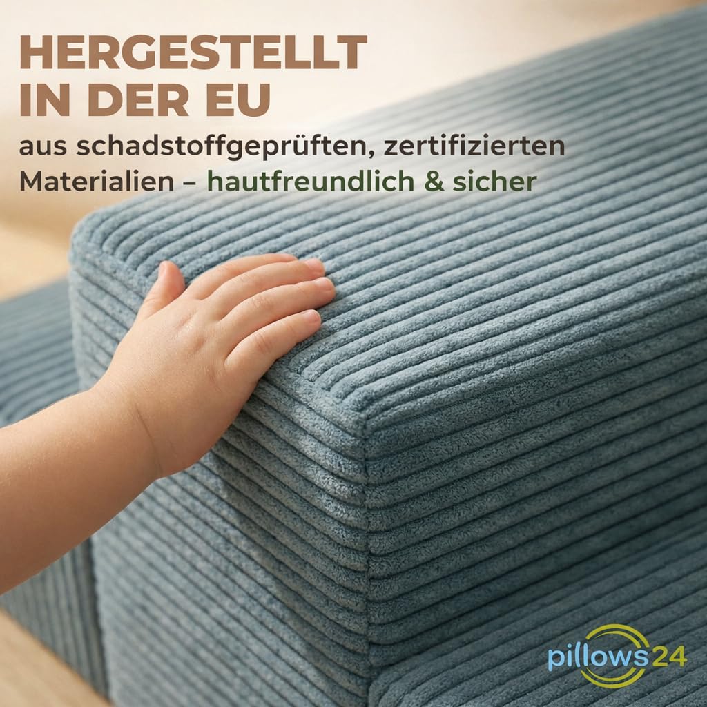 Schaumstoff Bausteine Kinder aus Cord | 4-teiliges Softbausteine Set zum Spielen & Klettern Baby | Schaumstoffbausteine XXL für Motorik & Bewegung | Dunkelgrau