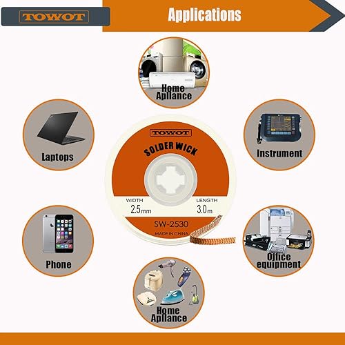 Miniatura 24 de TOWOT Mecha de soldadura, alambre de soldadura y ventosa de soldadura utilizada para quitar la soldadura y desmontar componentes eléctricos, trenza