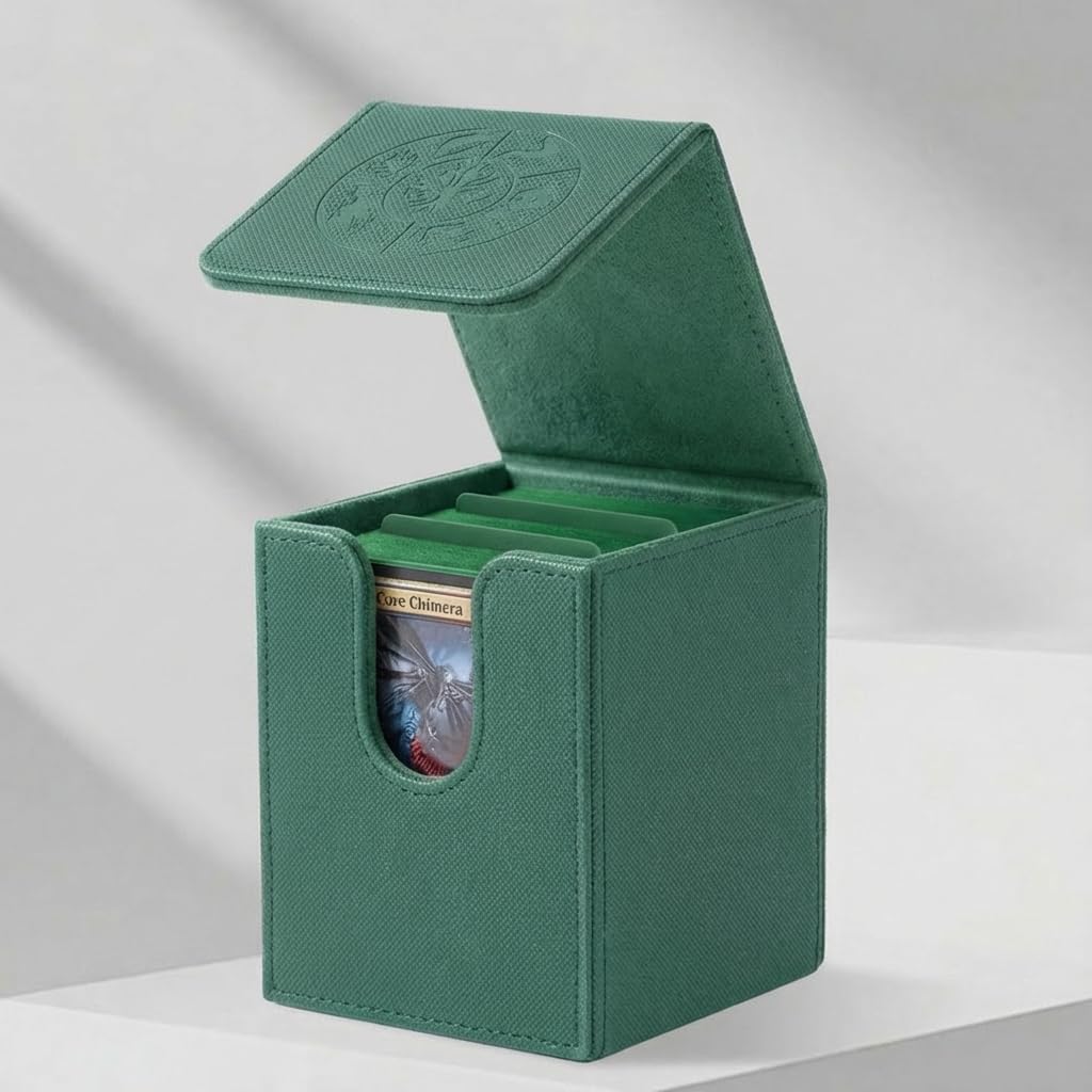Deckdwell Green Card Deck Box With 2 Divider Fits 100+ Single Sleeved Cards, Mtg Commander Deck Box Organizer For Yugioh Ccg Tcg Sports