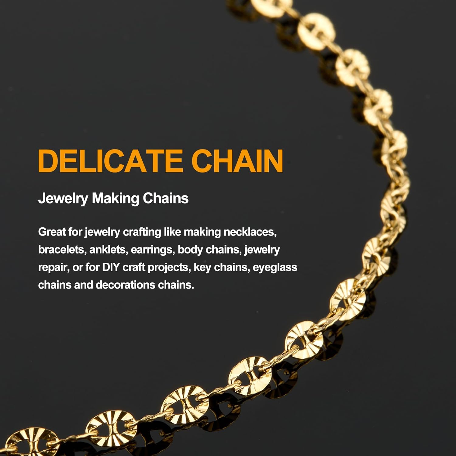 KYUNHOO 9.8 Feet Stainless Steel Jewelry Making Chains Gold Plated Chains Bulk Embossed Oval Chain Links with Lobster Clasps Jump Rings for Handcraft Making Supplies