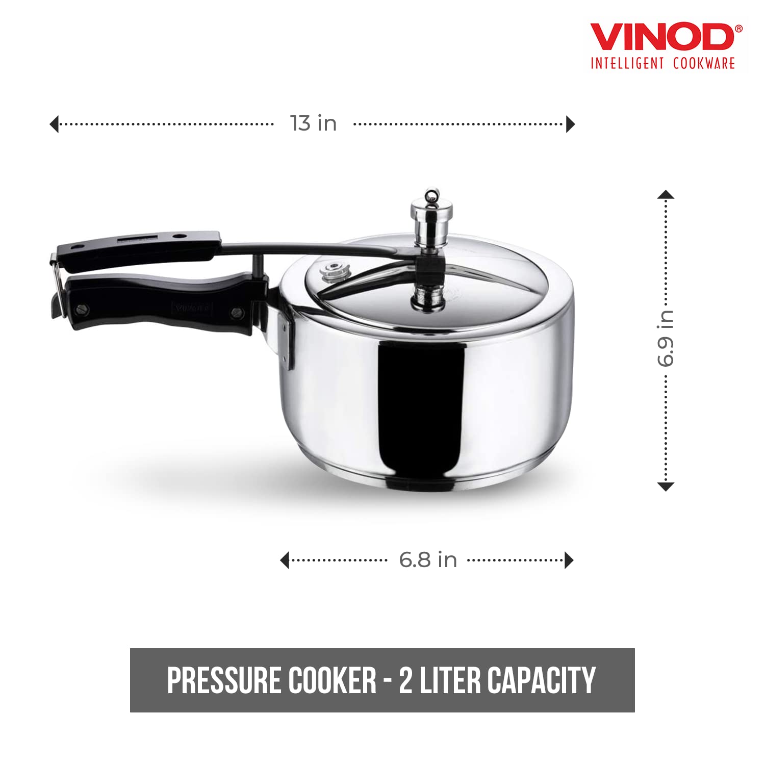 Vinod Pressure Cooker 2 Liter Edelstahl Schnellkochtopf, induktionsgeeignet hochwertiger Dampftopf zum Kochen von indischem Essen, Reis, hochwertiger Kochtopf mit großer Wok Induktion, Innendeckel