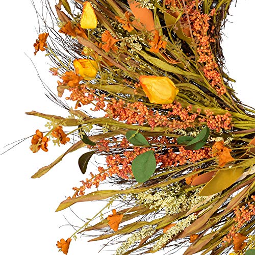 Wofair 22 Inch Fall Wreath Front Door Wreath Grain Wreath Harvest Gold Wheat Ears Circle Garland Autumn Wreath For Front Door Wedding Wall Home Thanksgiving Decor #TOP1