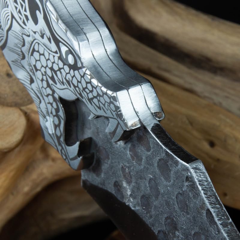 MAYiT Meat Cleaver Knife, 7.5 Inch Chopper Knife Sharp Long Machete Hunting Hatchet Handmade Forged Longquan Kitchen Knives Big Bone Poultry Tools
