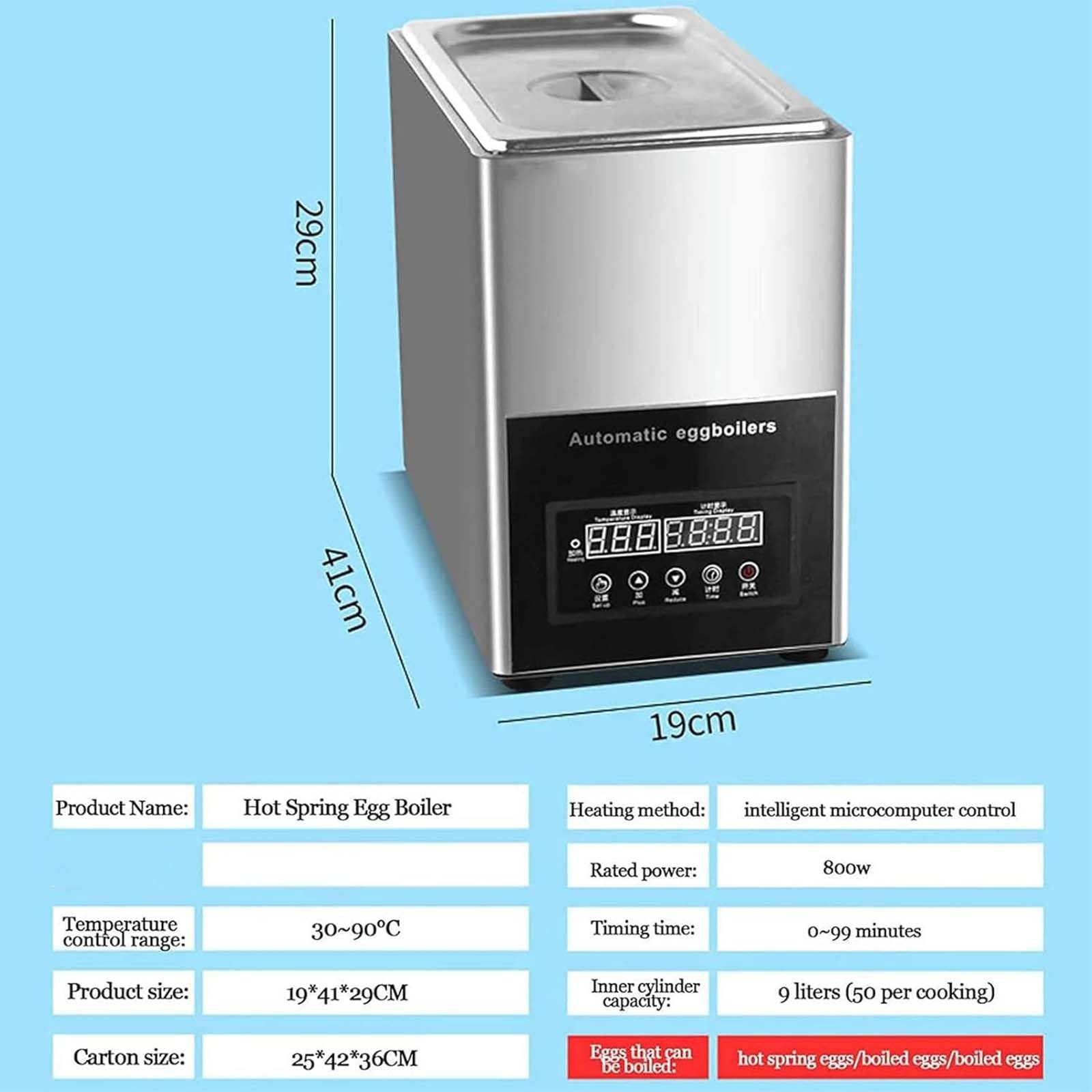 Cocedor de Huevos eléctrico de Aguas Termales, máquina Inteligente automática para Huevos Semi-hervidos y pasados por Agua, 50 Unidades de Gran Capacidad (B)