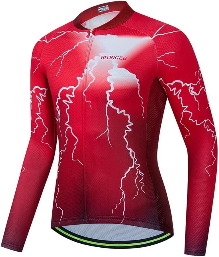 Men's Cycling Jersey Long Sleeve Rflective with Zipper Pocket Lightning Red Size M(CN)