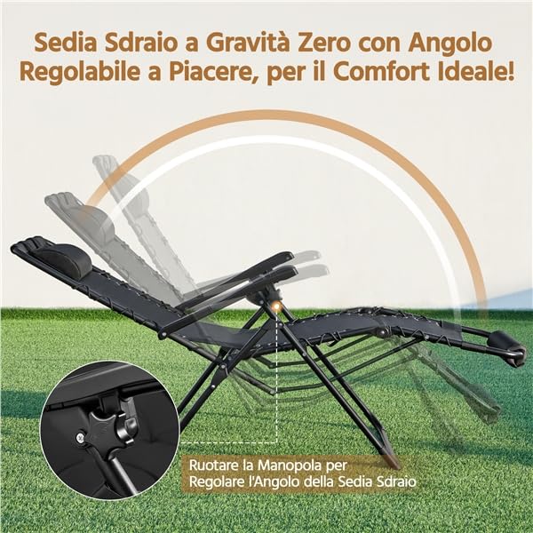 Yaheetech Sdraio da Giardino Richiudibile con Cuscino, Lettino Prendisole Mare, Poggiapiedi e Portabicchieri, Nero