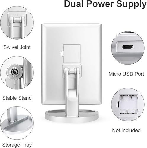 Vista 17 de Espejo cosmético con tres pliegues DeWEISN con 21 luces LED para iluminación, pantalla táctil y ampliación de 3X/2X/1X, dos modos de suministro