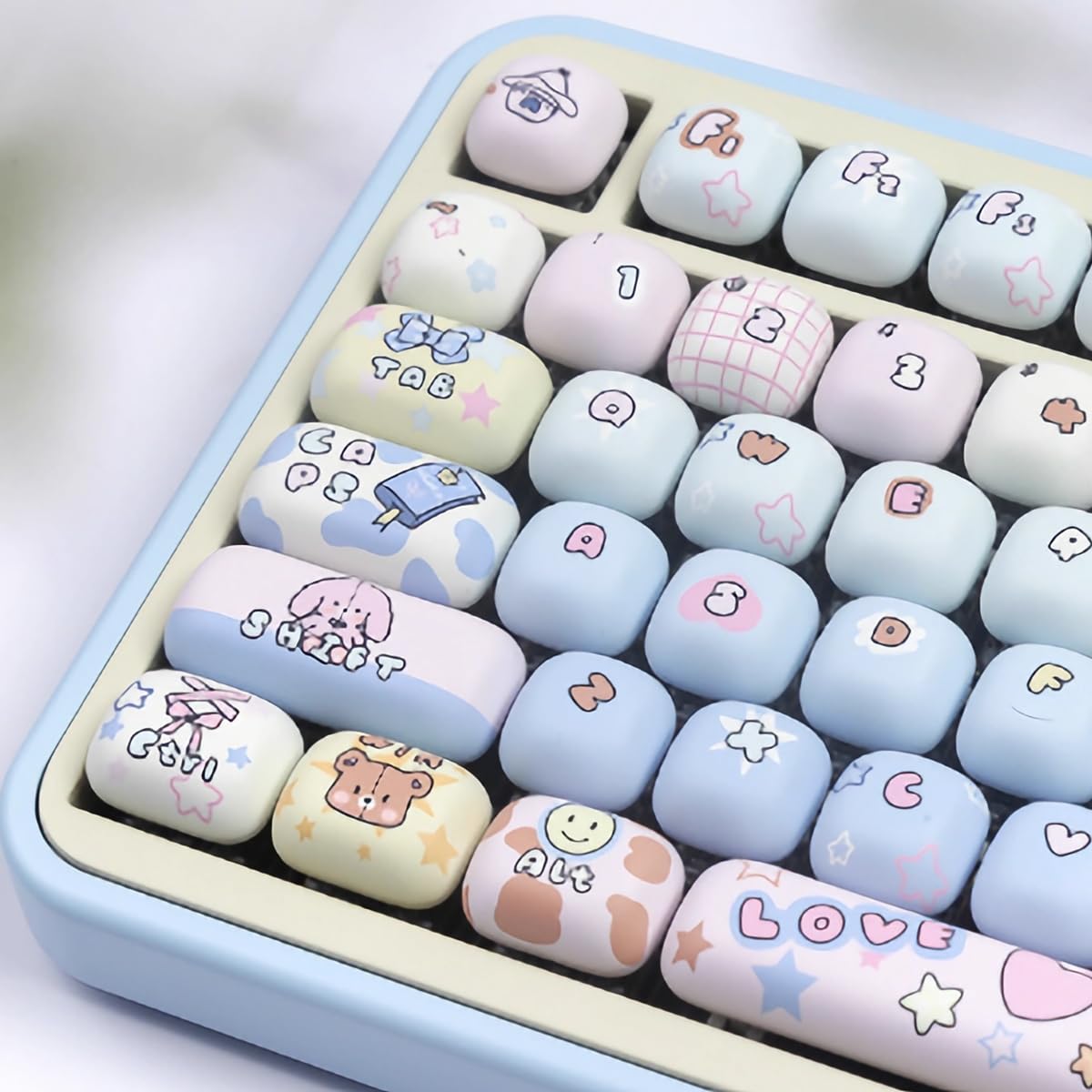 Amazon | PBT かわいいキーキャップ、ブルー MOG Profileキーキャップ