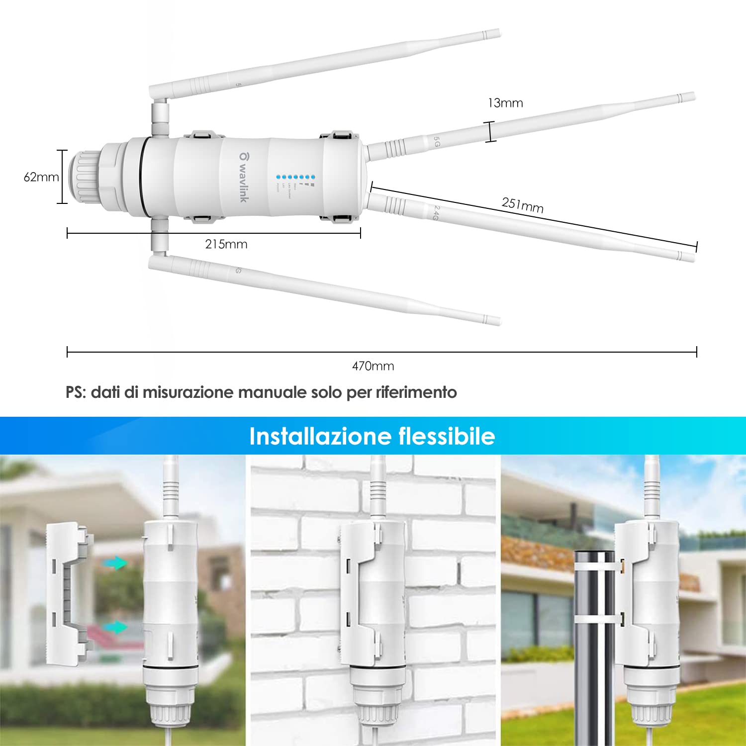 Access Point WiFi Esterno WAVLINK AC1200 | Doppia Banda, IP65, PoE - Per Grandi Aree