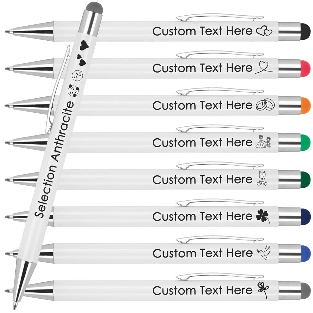 Juwelier Schönschmied Ballpoint Pen With Personalised Engraving | Promotional Ballpoint Pen WIth Custom Text| Writing & Touch Function | Rubberised Surface | Laser Engraving (Anthracite, 10 PCS)