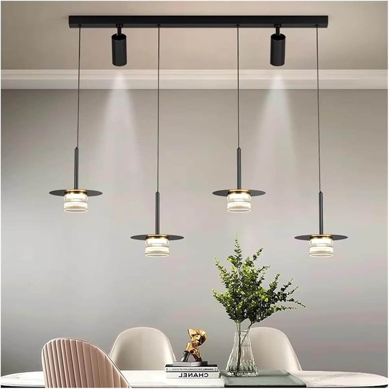 FZQSXAZU Pendant Light Ceiling Shade LED Chandelier Modern Hanging Lamp Decorative Indoor for Dining Room Living Bedroom Kitchen Interior Light(RC Remote dimming 4 Heads)