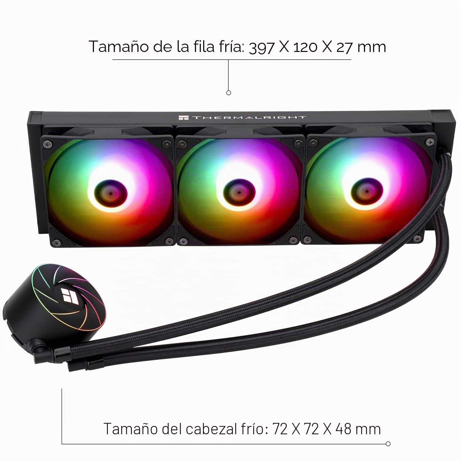 TR-Thermalright AQUA ELITE 360, Enfriador líquido para CPU, Refrigeración AIO de 360 mm, 3 ventiladores PWM de bajo ruido con ARGB, Para AM4/AM5, Intel LGA1851/1700/115x/1200, Negro