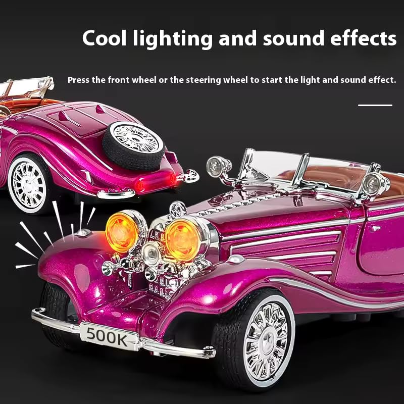 Image of WORSHIPER Vintage Convertible Toy Car with Lights & Sounds � 1:32 Scale Die-Cast Classic Car Model for Kids & Collectors � Pullback Action, Openable Doors (Black Color)