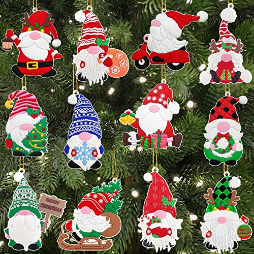 Juego de 12 adornos colgantes de gnomo de Navidad, árbol de Papá Noel, figura de PVC, gnomo, elfo, muñeco de nieve, decoración de temporada, decoración festiva de Navidad