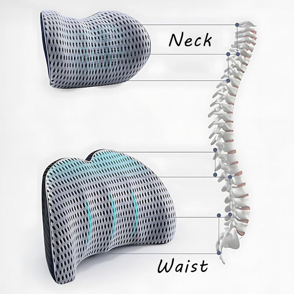 Cojin Lumbar Coche y Reposacabezas para Jogger Extreme/Lodgy 2000-2024, Duradero Cómodo CojíN De Soporte Y Kit Almohada Cuello Alivia El Dolor Espalda,A/Dark Gray