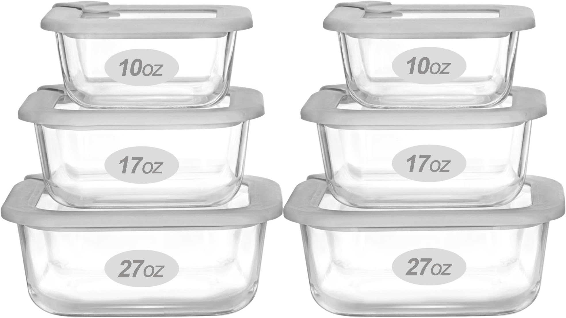 Glass Food Containers with Glass Lid, Microwave Safe Food Storage Container Set, 6 Pack Square Shape, Large Size Airtight Storage Set with Leak Proof Lids, Meal Prep Containers