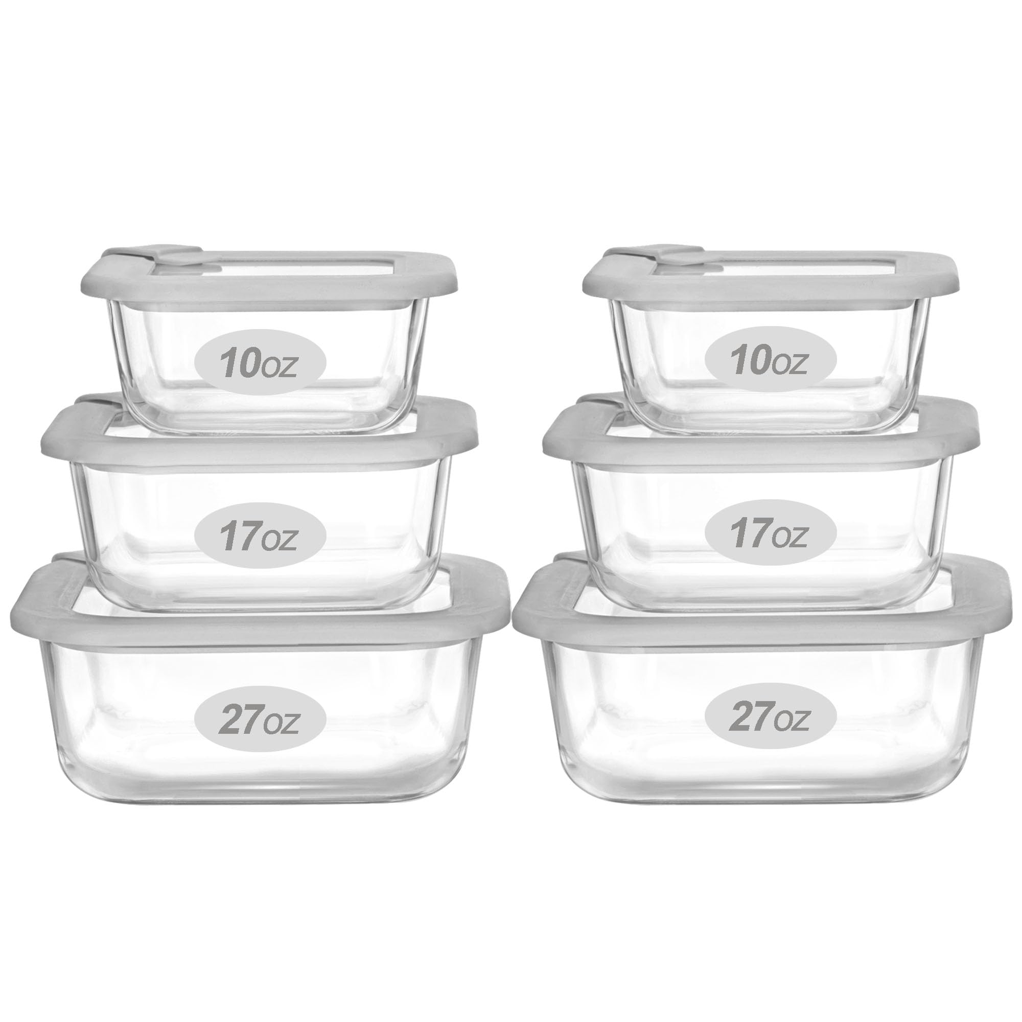Glass Food Containers with Glass Lid, Microwave Safe Food Storage Container Set, 6 Pack Square Shape, Large Size Airtight Storage Set with Leak Proof Lids, Meal Prep Containers