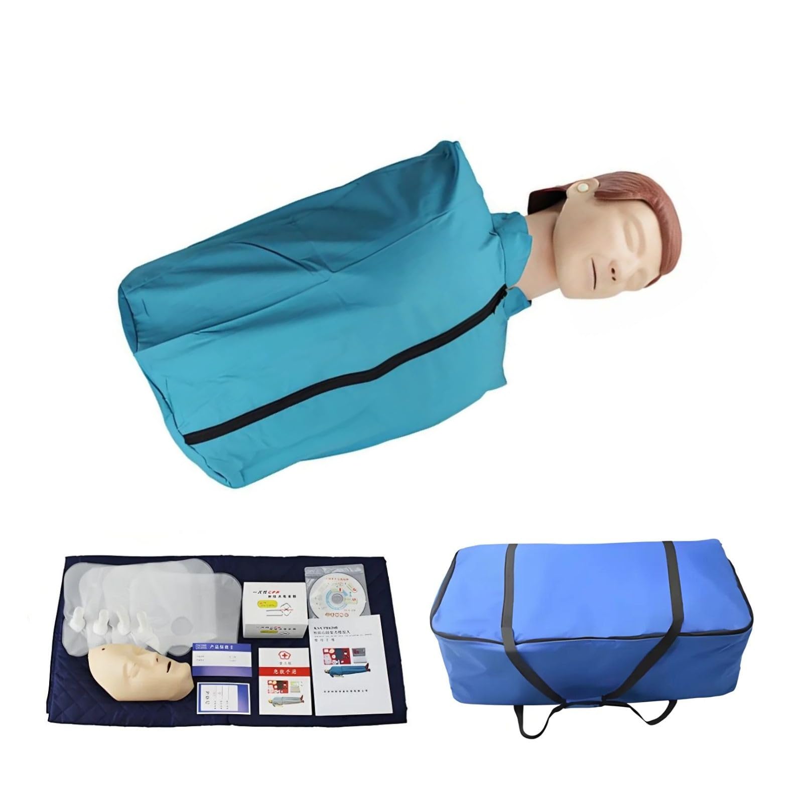 HLW-Puppe für die Ausbildung von Ärzten, Krankenpflegern, medizinischer Unterricht, HLW-Schnuller-Halbkörper-HLW-Puppe, Trainingspuppen-Set für Erwachsene