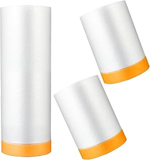3 Pcs Dust Sheets Roll, Plastic Painting Drop Film Drop Cloth with Self-Adhesive Tape Dust-Proof Waterproof Carpet Floor Protector for Automotive Painting Bed Furniture Covering (2 Size)