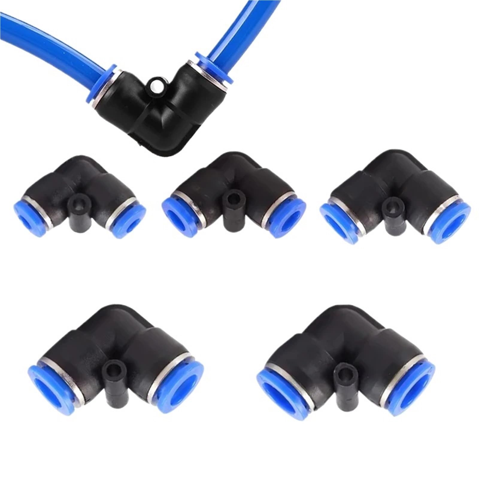 10 piezas de codo de grado fotovoltaico de plástico de ajuste rápido de 4 mm, 6 mm, 8 mm, 10 mm, 12 mm, conector rápido de agua (PV-10, 50 unidades)