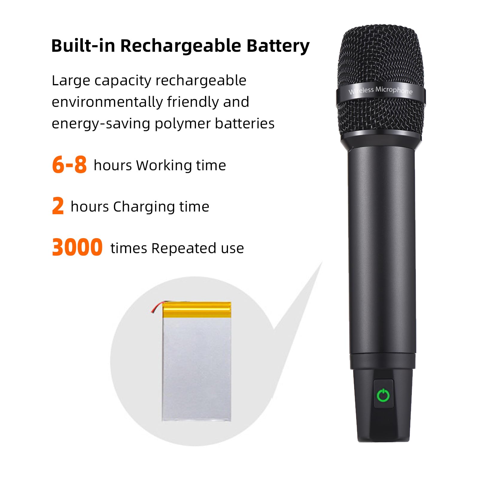 HUIOP Sistema microfonico wireless UHF professionale con microfono portatile cordless e ricevitore Microfono ricaricabile 16 canali per trasmissione video in diretta Intervista Festa di canto,Sistema