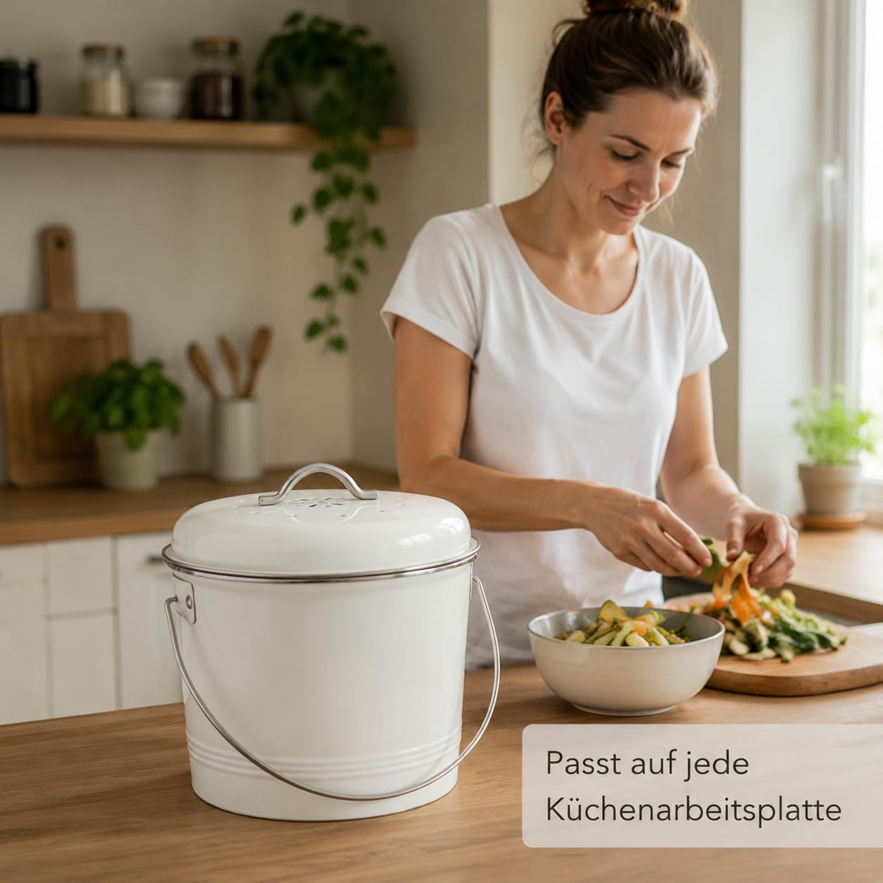 [Ellniges] Komposteimer Küche3,5 L Geruchsdicht aus verzinktem Eisen mit Aktivkohlefilter für Biomüll Spezifikationen: 19*H20,5