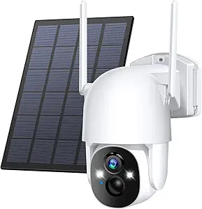 Poyasilon Solar Security Cameras Wireless Outdoor, 3MP 2K FHD Outdoor Camera Wireless 2.4G Wi-Fi 355° View Pan Tilt Securi...