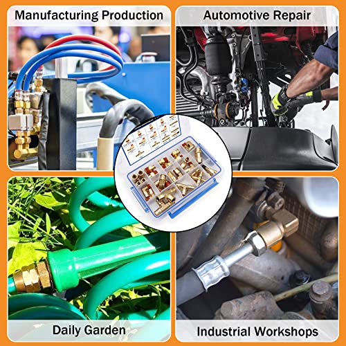 34 Pcs Brass DOT Air Brake Line Fittings Assortment, 1/4" 3/8" 1/2" DOT Push to Connect Air