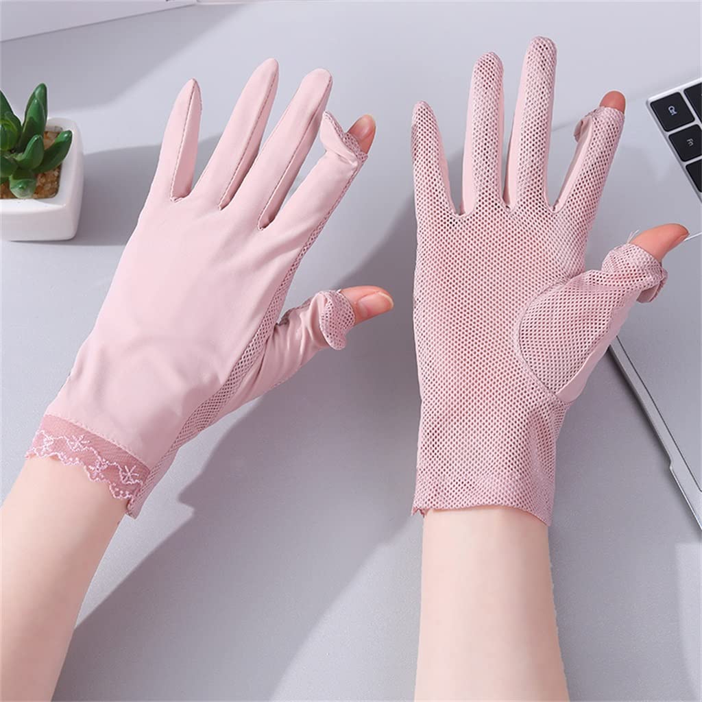 Icy Gloves Thin Length Outdoor Breathable Full-finger Elastic Flip Finger Ice Silk Female