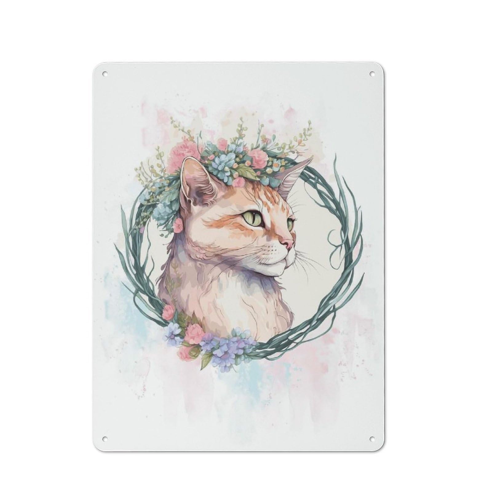 Watercolor Flower Manx Cat Metal Wall Art Sign 40x30cm, Vintage Vintage Wall Decor for Lounge, Study, Pub Or Wall Gallery