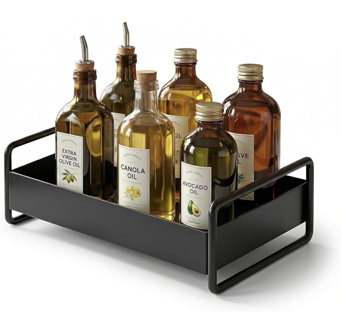 BTC Multipurpose Black Metal Storage Tray - Vanity Tray for Bathroom Counter, Kitchen Countertop Organizer for Spices & Oils, Heavy Duty Rust-Proof Perfume for Dresser & Desk (Black)-image-13