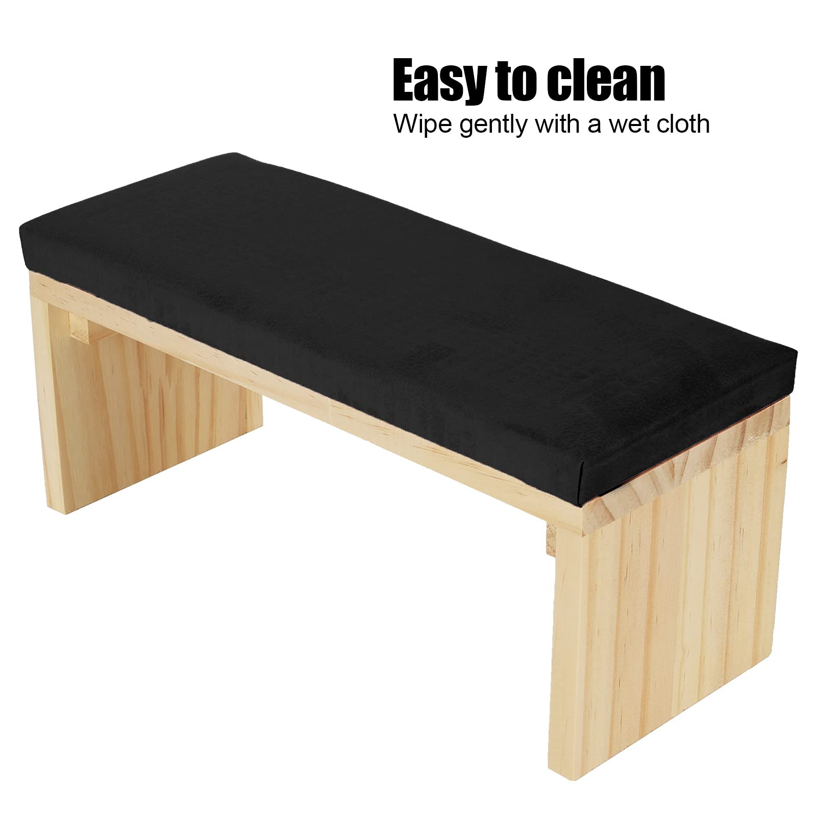 Reposamuñecas de manicura, reposamuñecas con soporte de madera, duradero y suave cojín de manicura de piel sintética para la mesa de uñas(negro)