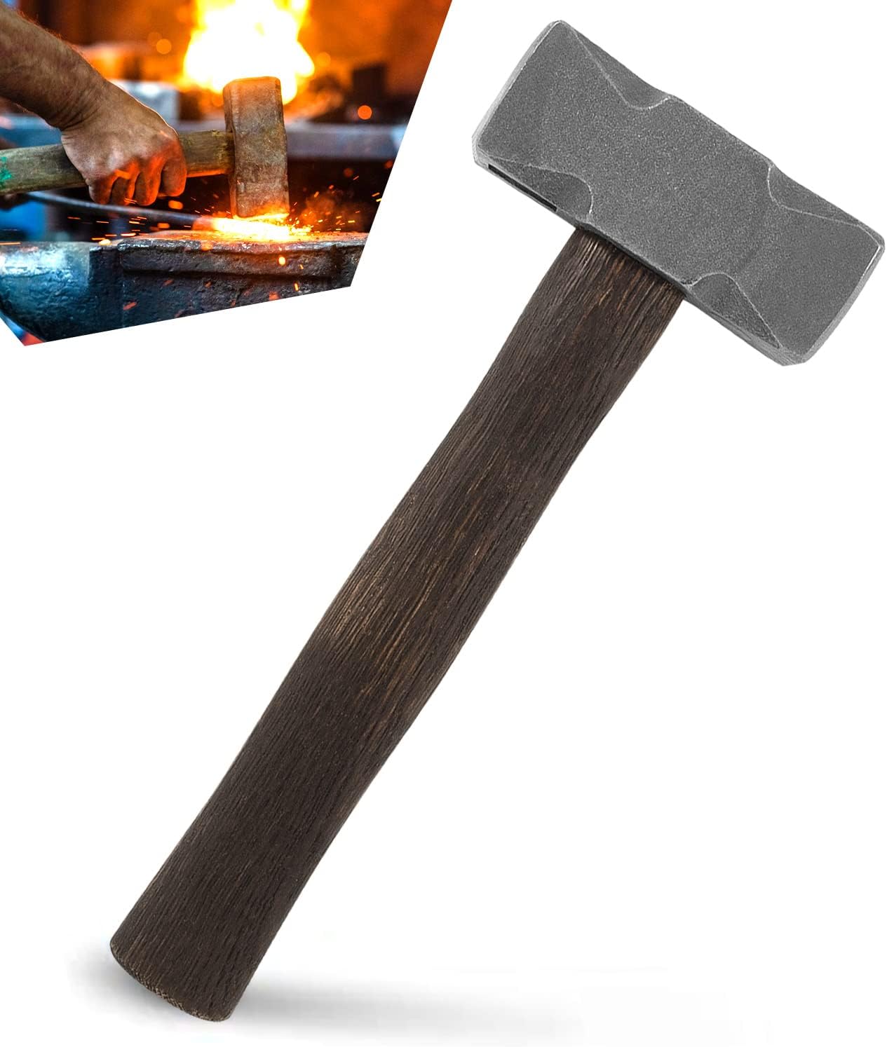 Blacksmith 2.2LB Handmade Square Forge Hammer for Farrier, Knife Maker, Blacksmith Forging Tool