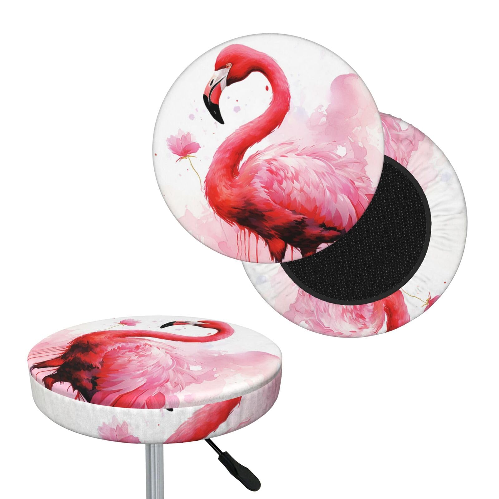 FekiLoot Flamingo Watercolor Round Bar Stool Covers Stretch Washable Bar Stool Covers Dustproof Slipcover Bar Chair Covers with Elastic Band for Bar Kitchen Living Room Decor 14 Inch