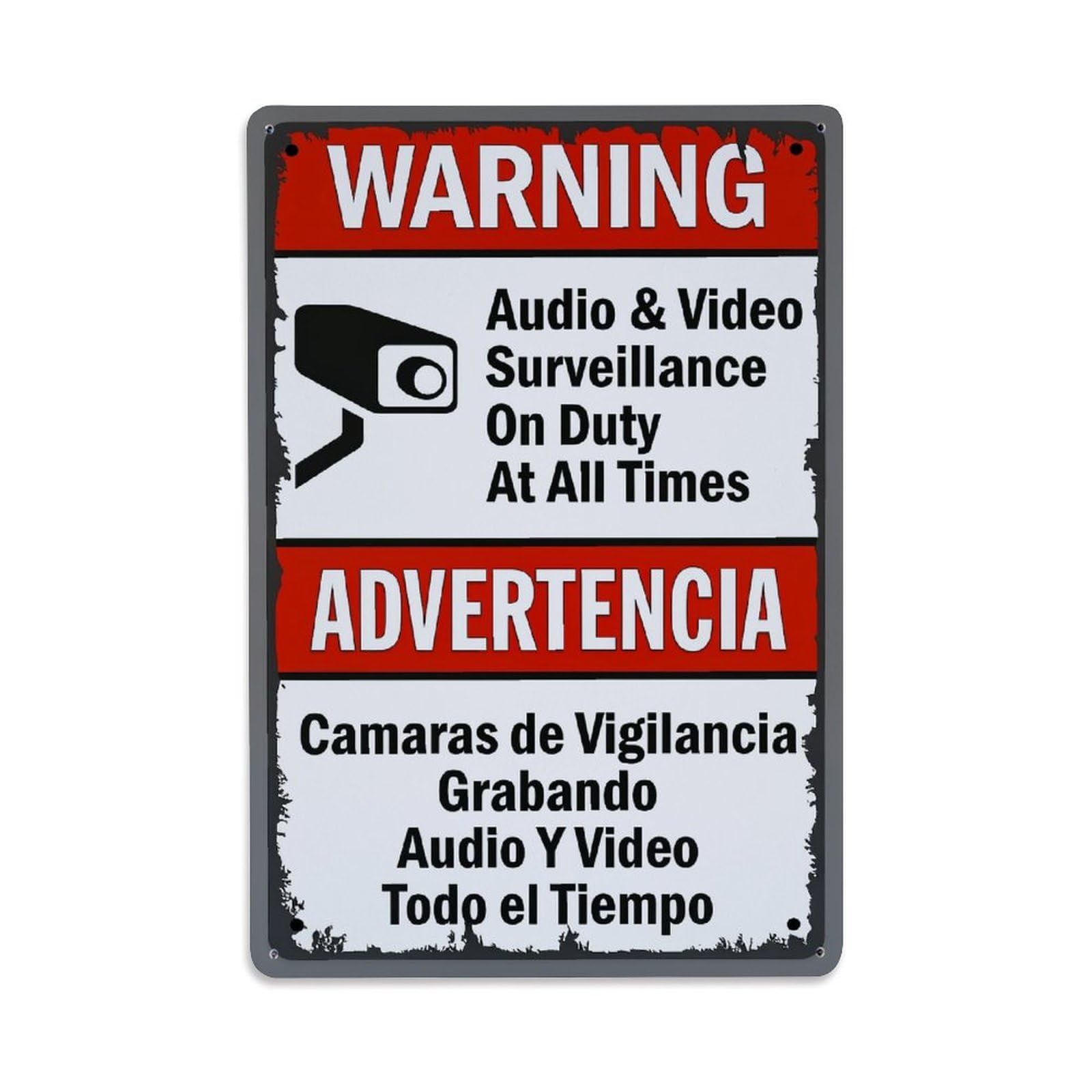 Jdfenggu Vintage Warning Audio Video Surveillance Advertencia Camaras Vigilancia Grabando Retro Metal Tin Sign, Decor Art Poster For Bar, Home, Man Cave, Kitchen, Laundry Room Gift 8X12inch