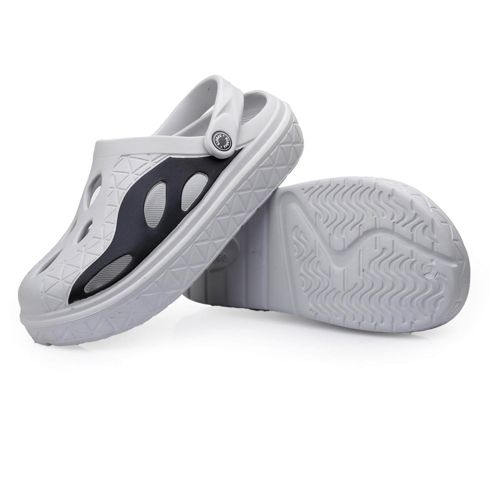 Clogs for Men and Women, Slip-On Sandals with Backstrap, Cutout Design, Light Grey, Black and White, Size 6-9-image-26