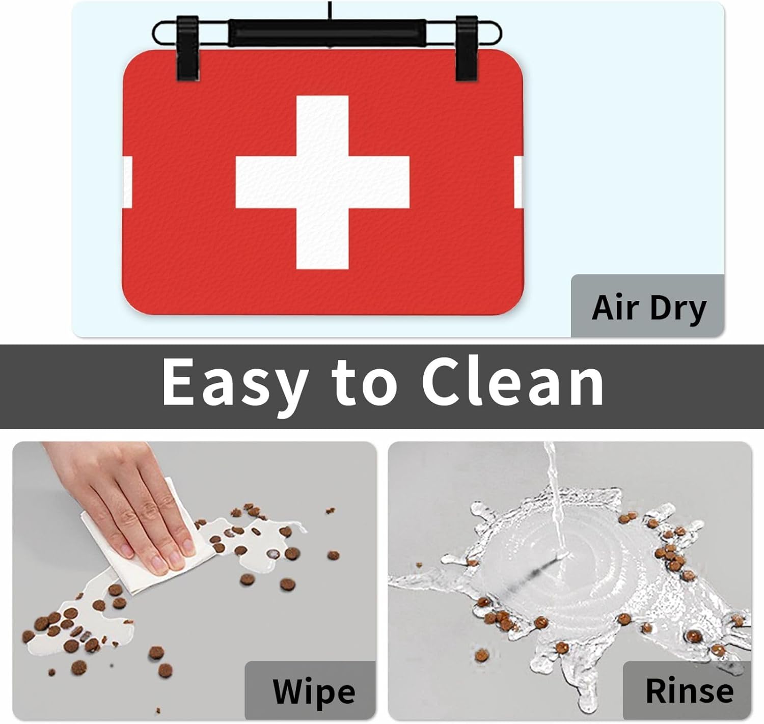 Swiss Flag Pet Feeding Mat Dog Cat Eating Food Absorbent Leather Tablecloth for and Water Bowl Waterproof No Stains Quick Dry Non-Slip 23.62 * 15.75IN