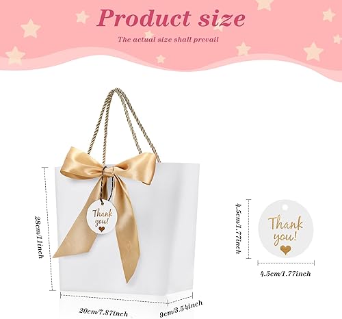 Miniatura 3 de Outus 12 bolsas de regalo de papel para novia, bolsas de agradecimiento con asa, etiquetas de lazo, bolsa de ducha de boda para invitados, dama de