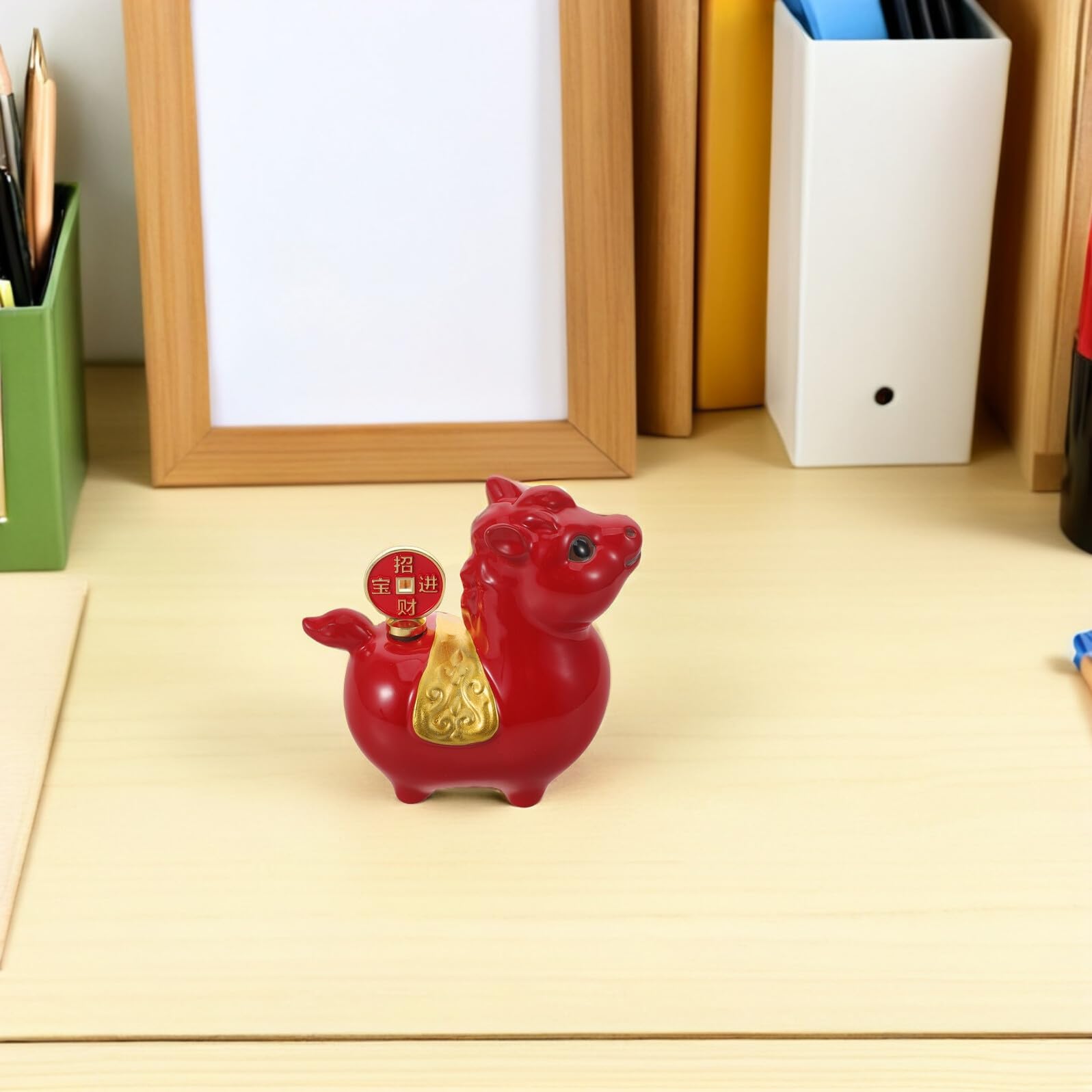DOITOOL Keramik Pferdefigur 2026 Jahr des Pferdes Rot Feng Shui Dekoration Miniatur Glücksbringer für Chinesisches Neujahr Zuhause Auto