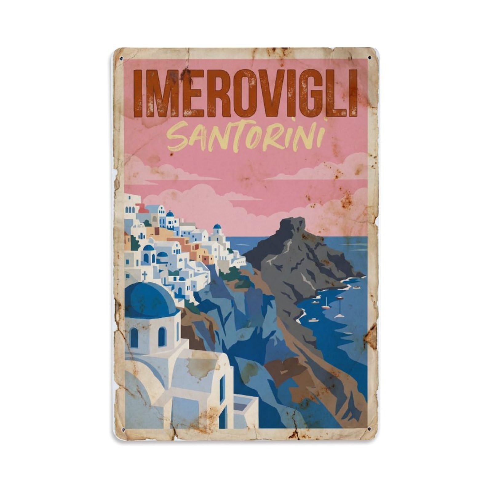 Vintage Travel Imerovigli Santorini Village Metal Tin Sign