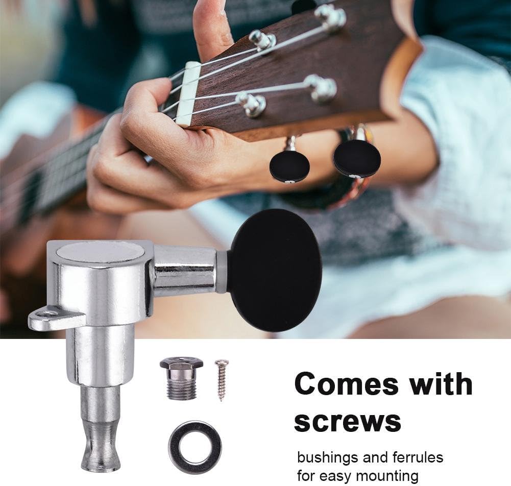 Dilwe Tuning Pioli per Ukulele 2L2R Ingranaggio Chiusa Accordatori d'Argento Testa di Macchina Nera in Lega di Zinco