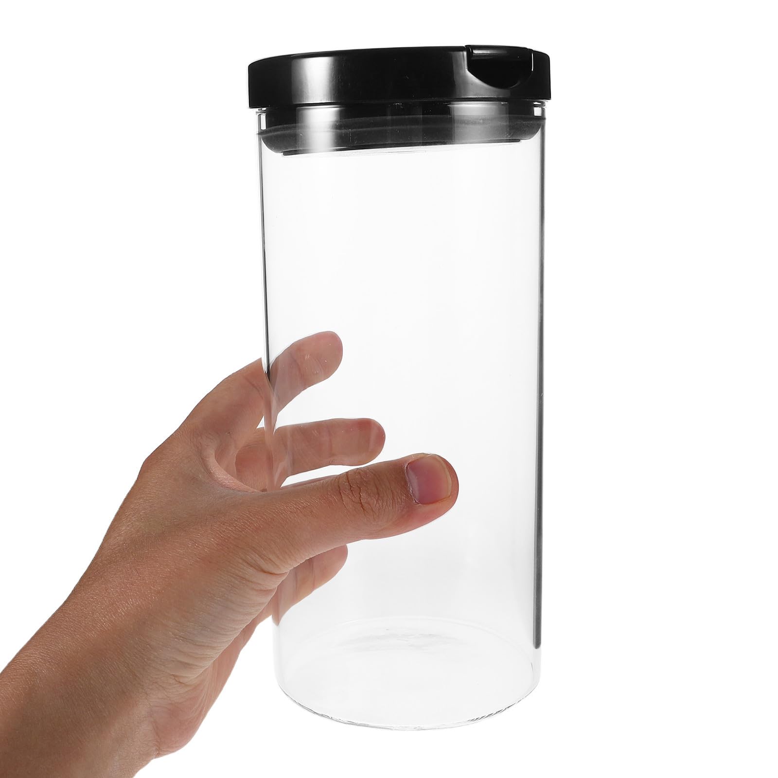 Tarros de Vidrio Herméticos 2 Piezas 700ml y 1200 Ml | Tapa de Plástico Negra, Acabado Transparente Minimalista, Uso en Despensa y Encimera, para Arroz y Granos