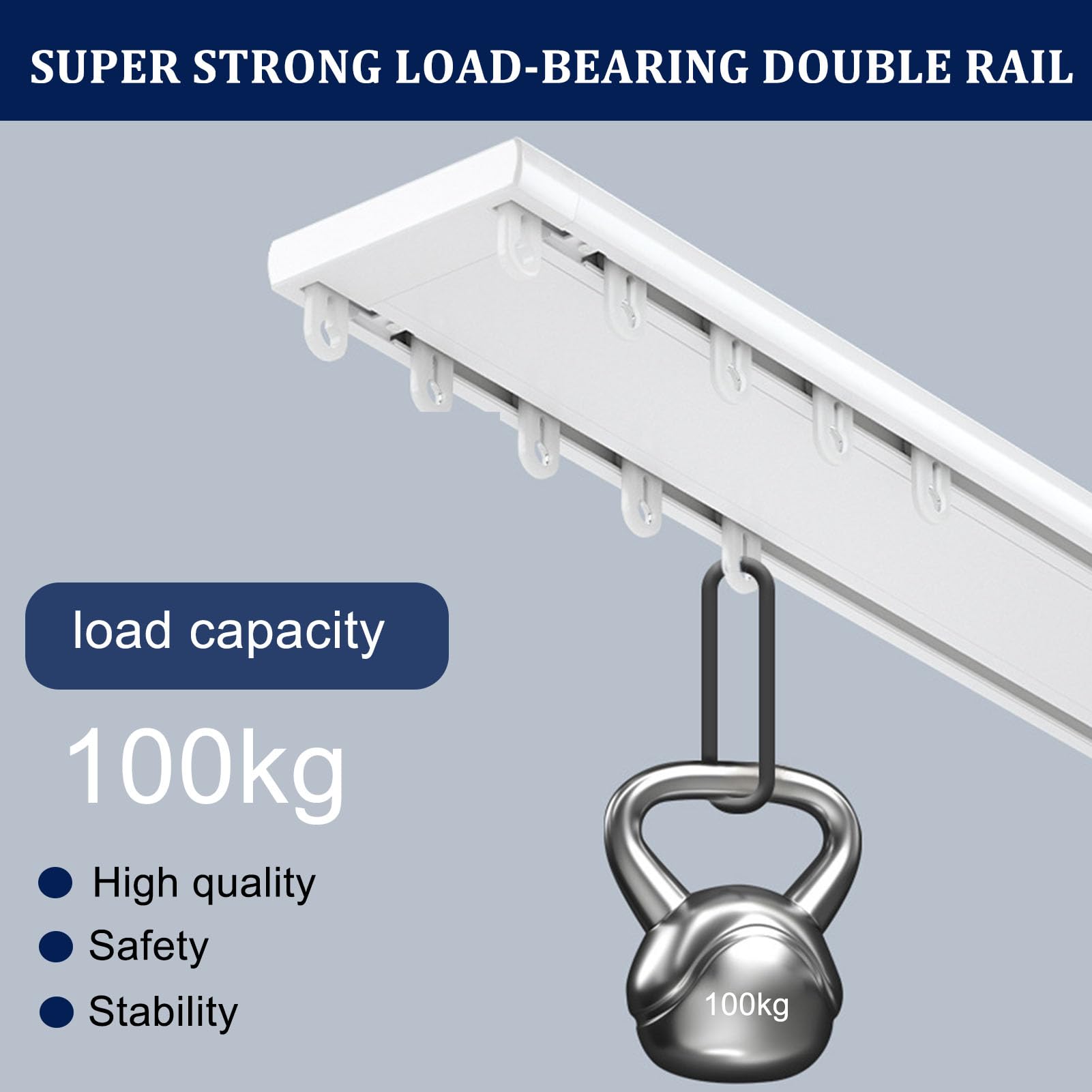 Genérico Riel De Cortina Doble, Montaje En Techo, Aluminio,Juego Completo con Riel De Cortina Doble Y Función De Deslizamiento Silencioso para Cortinas De Sala De Estar Dormitorio,Blanca,1.8m