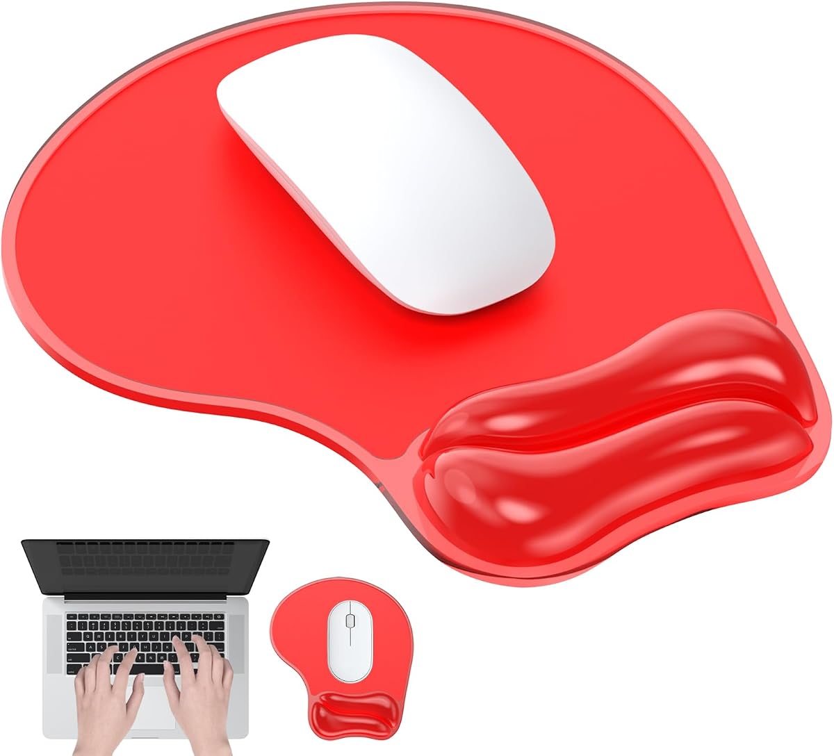 Gel Mouse Pad with Wrist Rest, Ergonomic for Laptop, Non-Slip Base | Cooling Gel Comfort, Soft Squishy Wrist Support, Easy to Clean, Non-Slip PU Base, for Office & Home Desk Red
