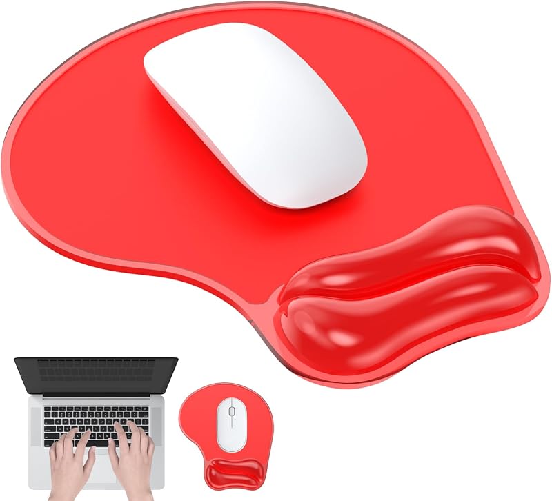 Gel Mouse Pad with Wrist Rest, Ergonomic for Laptop, Non-Slip Base | Cooling Gel Comfort, Soft Squishy Wrist Support, Easy to Clean, Non-Slip PU Base, for Office & Home Desk Red