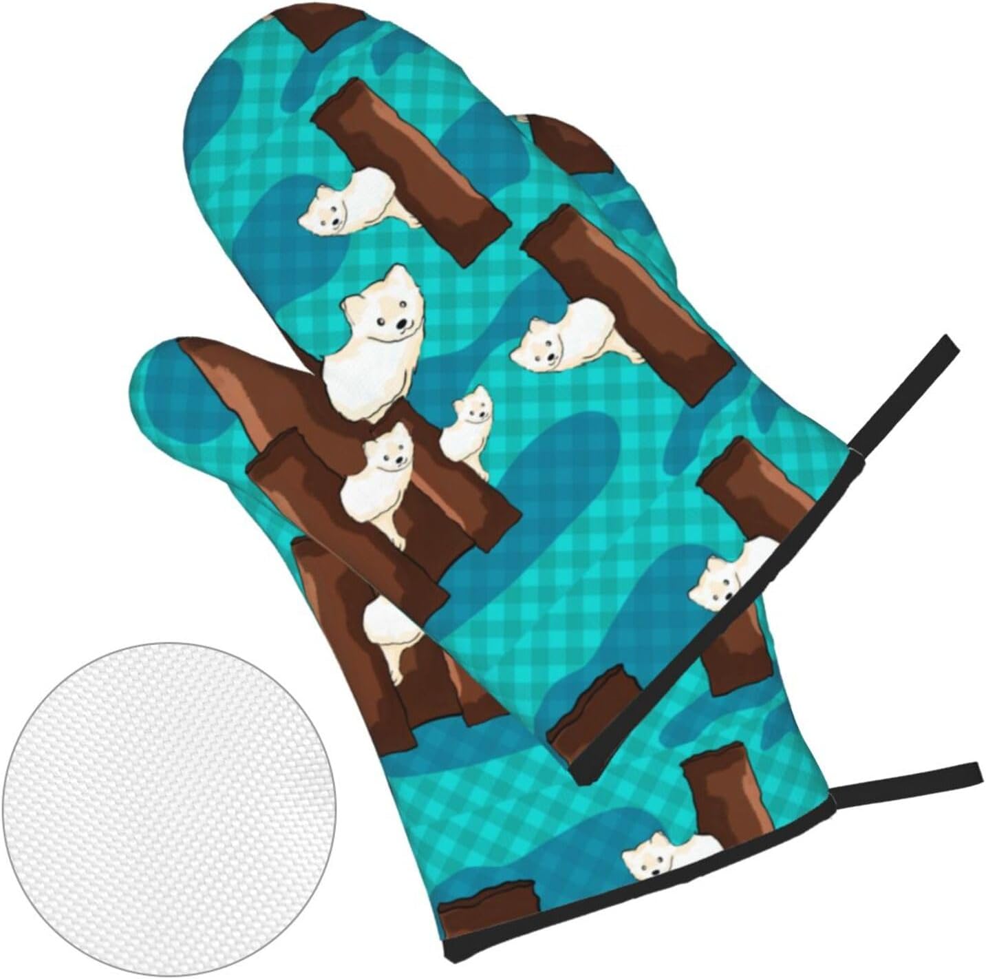 Cute little raccoon Oven gloves and heat-resistant mat 4-piece set. Suitable for grilling, microwave oven frying, and baking